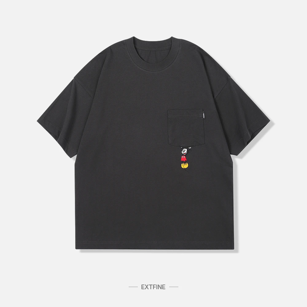 【断码福利】夏上新设计感米奇托举刺绣宽松阔版圆领套头短袖T恤男