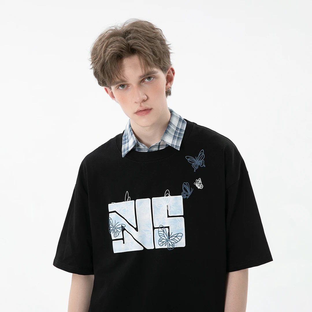 Jaaniste双纱纯棉270g重磅发泡短袖t恤男夏季宽松百搭男女款半袖