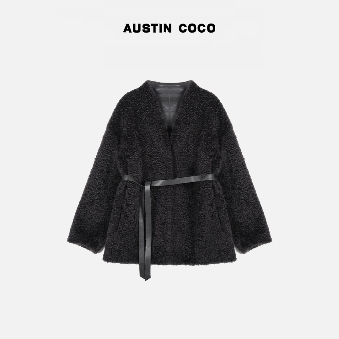 AUSTIN COCO中长款宽松休闲拉贡羊皮毛一体皮草女装外套P56606