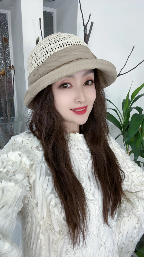 2025新款镂空帽顶拼接女士时尚遮阳盆帽
