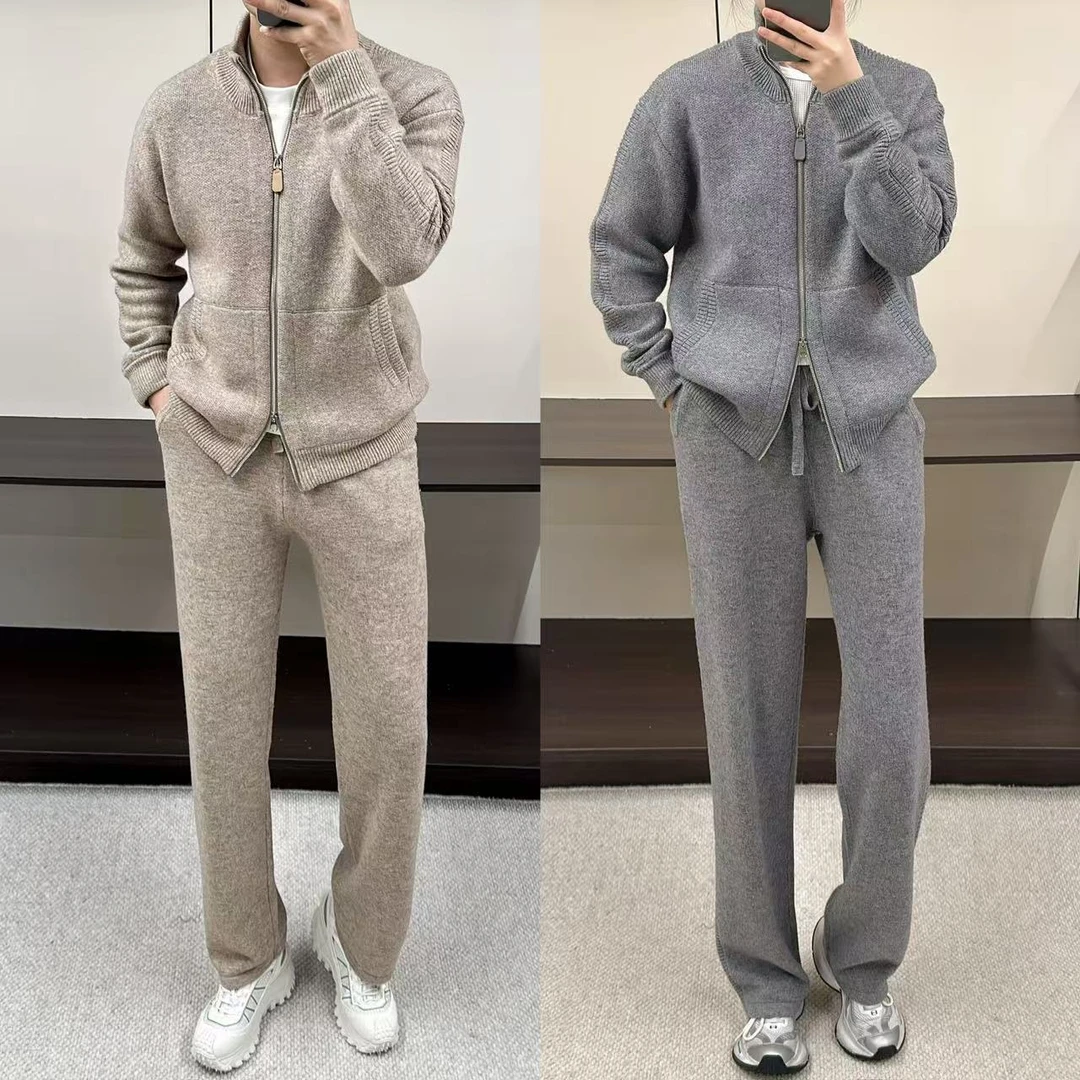 東•Dongzi 高奢丨怕起球勿拍丨休闲时尚绵羊毛针织男士套装52769