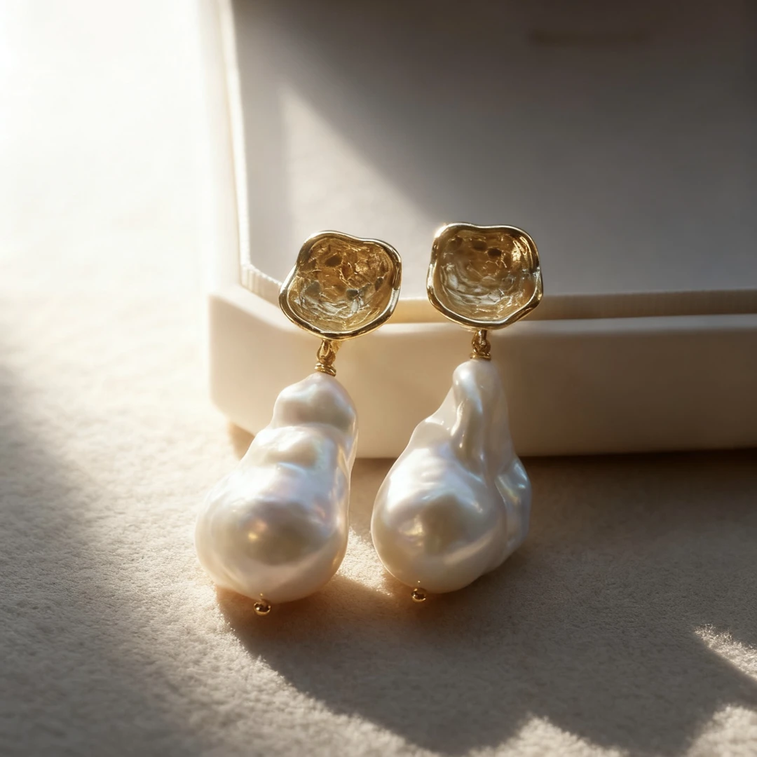 lulushining 天然巴洛克珍珠设计款耳环耳坠轻奢优雅法式气质时尚