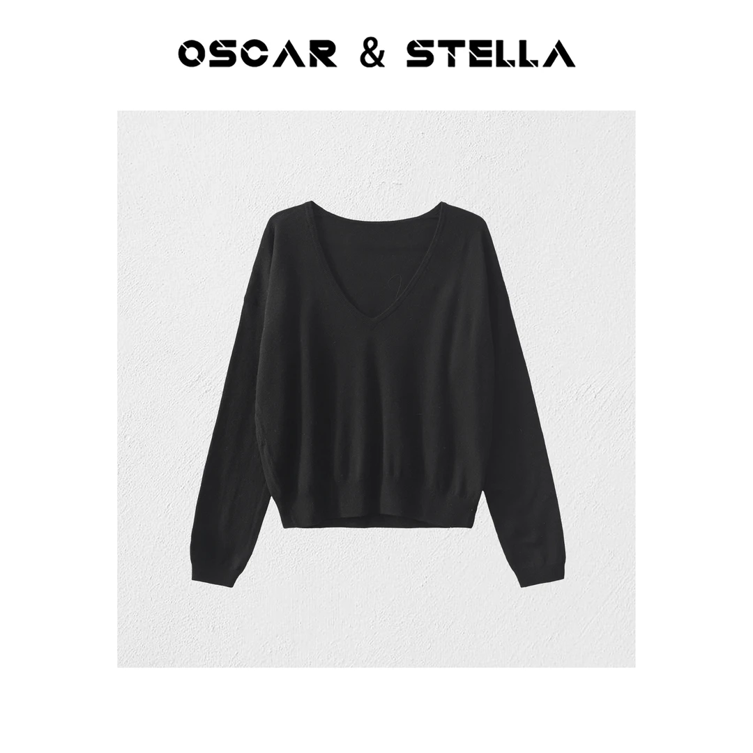 OSCAR&STELLA春新款羊毛时尚V领针织纯色毛衣 249-X083