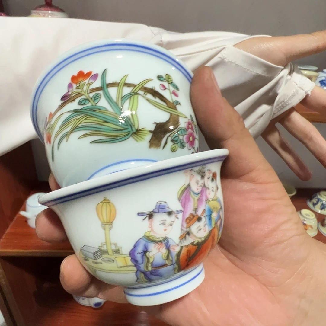 瓷片景德镇陶瓷兰花压手加童子压手