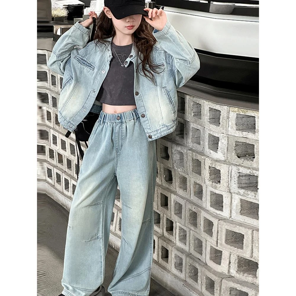 女童秋装牛仔套装新款外套洋气潮酷上衣女孩衣服春秋儿童大童女装