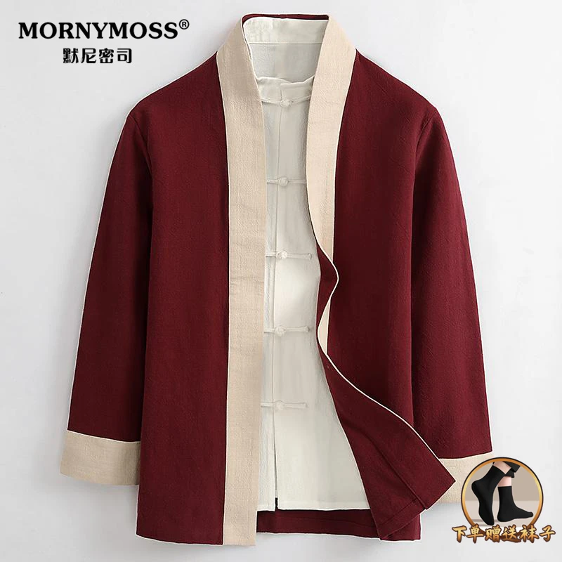 春秋季改良汉服男2025新款中式苎麻外套中老年爷爷国风唐装上衣男