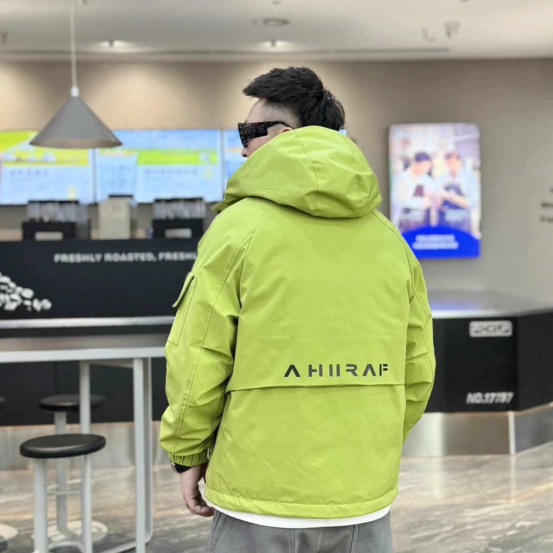 2025冬季工装风外穿休闲情侣男士连帽常规款加厚字母907