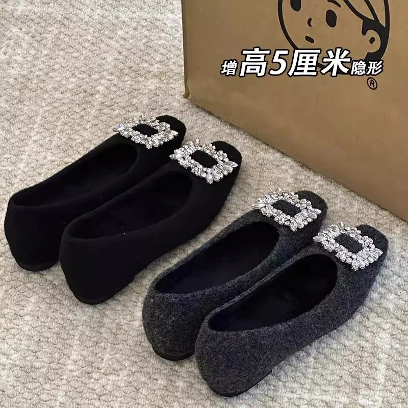 小个子内增高黑色加绒玛丽珍毛毛单鞋女秋冬毛毛鞋女冬外穿配裙子