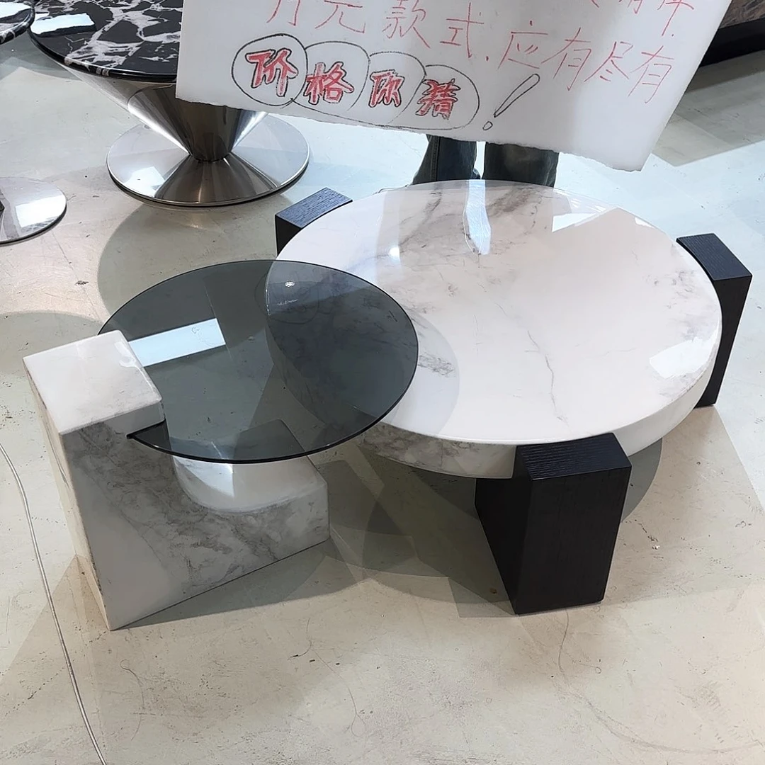 大理石圆形茶几一套 运费自理