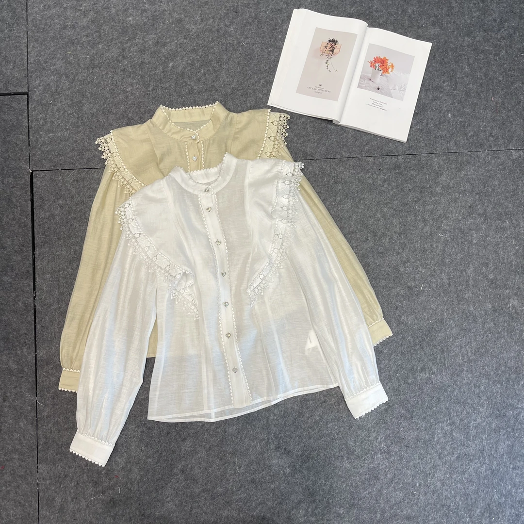 【南油张贝贝】25S新款小众设计重工钩花拼接长袖休闲衬衫NON85086L