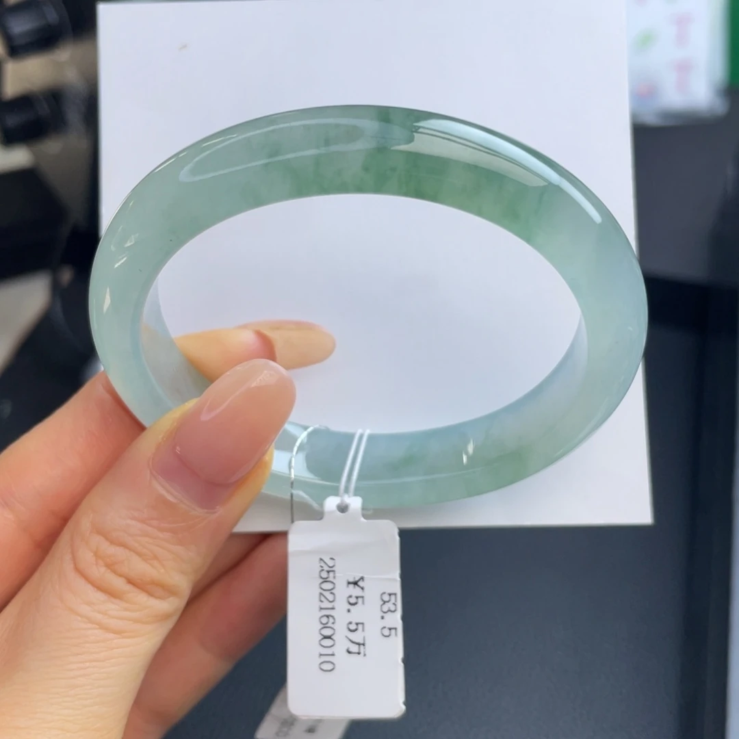 翡翠未镶嵌手镯53冰飘花贵妃手镯