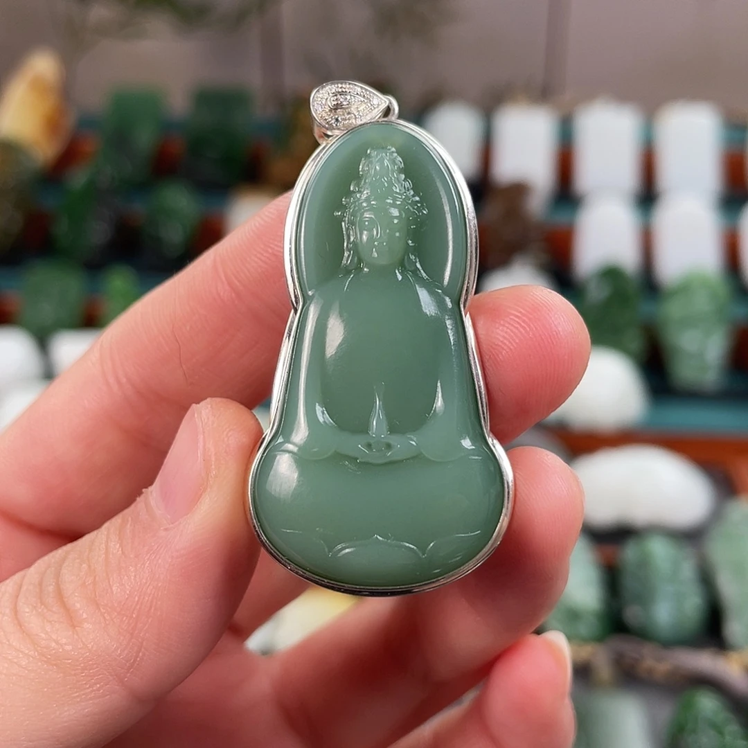 和田玉银S925镶嵌挂件