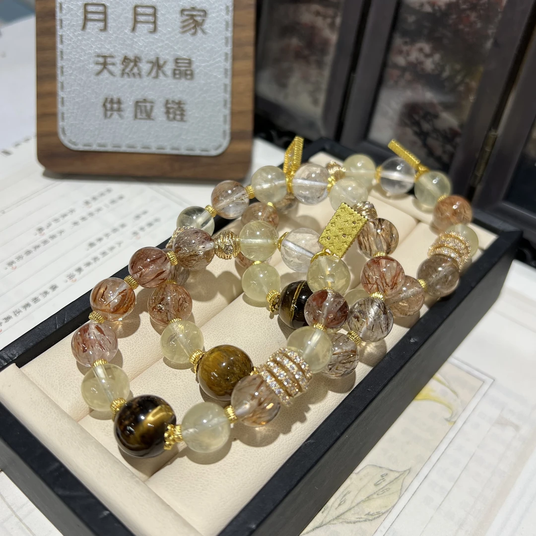 【月月家】L010天然水晶 原创黑金超多宝水晶手串 多样性发其一
