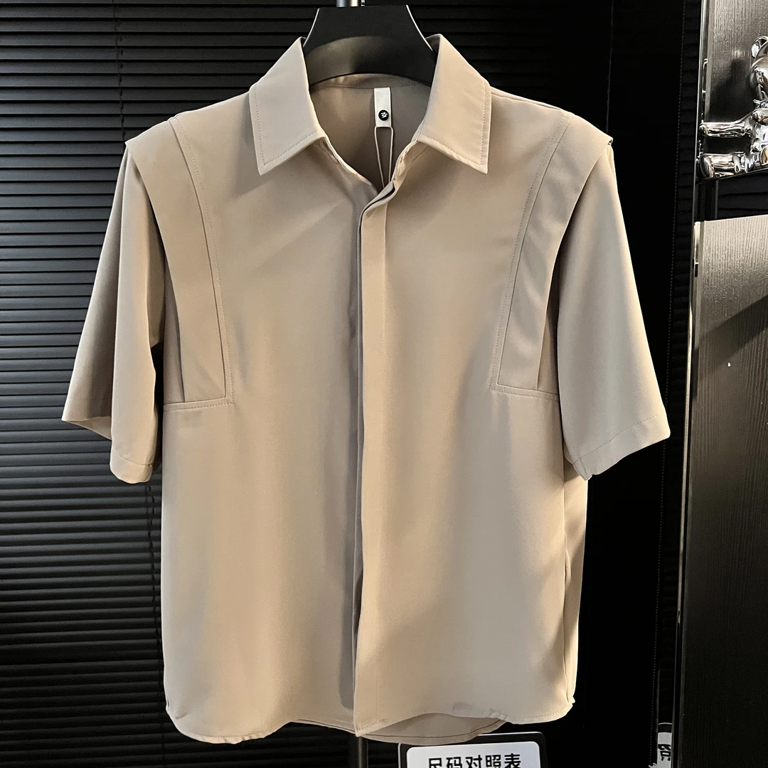 Vi-高级感冰丝男士短袖衬衫休闲百搭帅气简约宽松薄款衬衣夏季