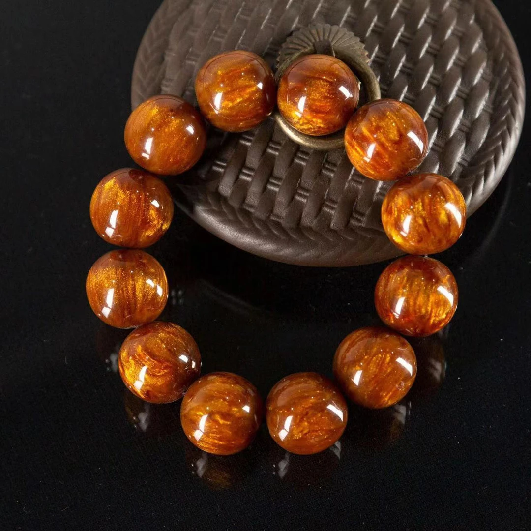 非金属树脂手链 中国风创意复古国潮设计男女款金丝海柳佛珠手串