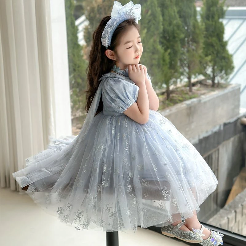 女童爱莎连衣裙夏季新款女宝生日艾莎公主裙洋气冰雪奇缘纱裙儿童
