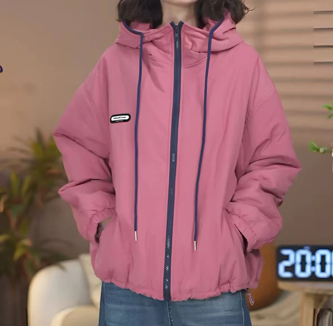 【DG】秋冬韩系宽松减龄时尚保暖连帽棉服外套女8100