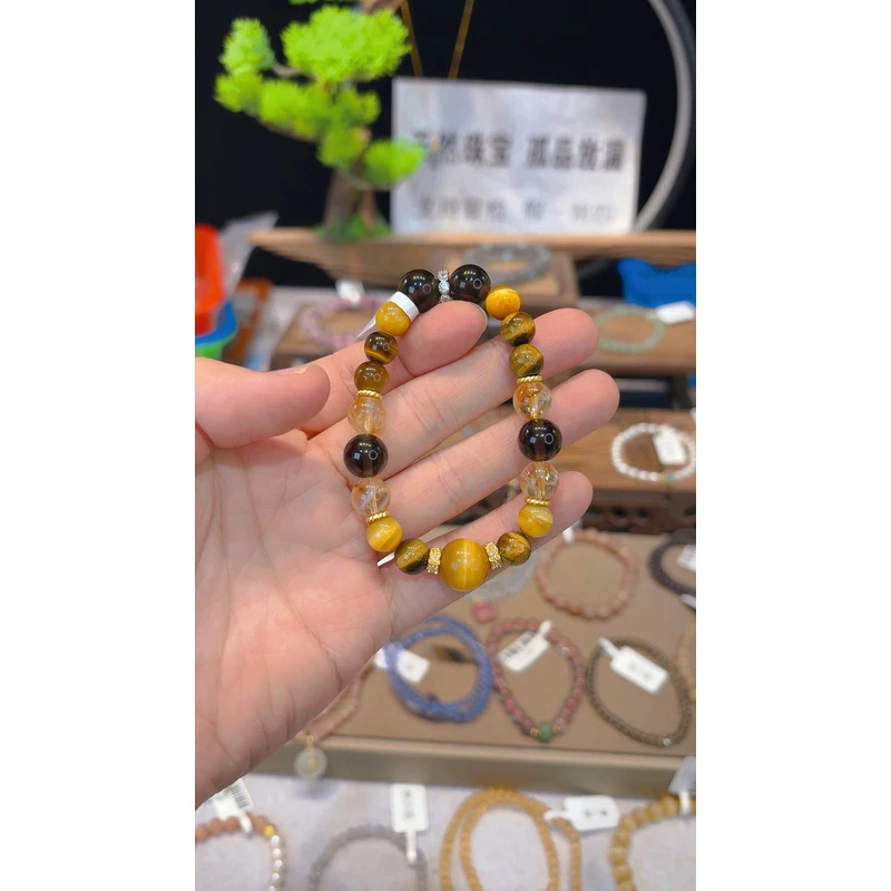 【金霸自家设计款】单圈金霸大综合虎眼黄塔晶综合手串Y5089