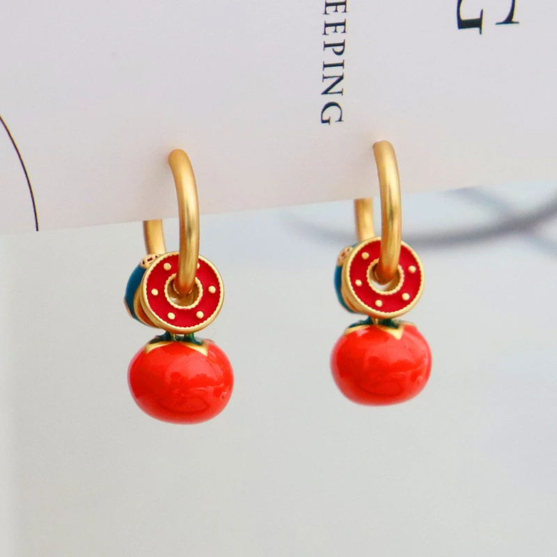 铜合金耳饰 新中式柿柿如意气质国风耳环简约高级感精致轻奢yj