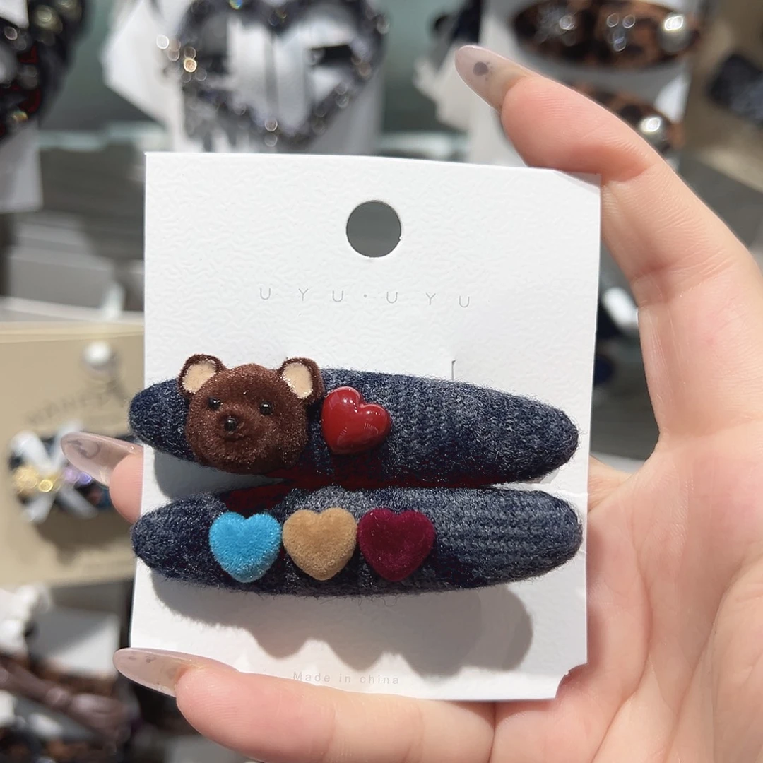 仿珍珠非金属爱心小熊鸭夹