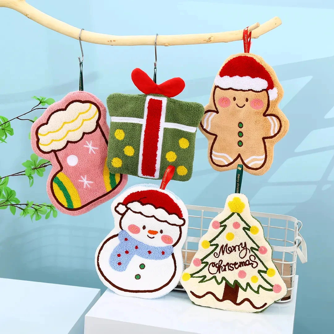 圣诞擦手巾卡通挂式加厚可爱毛巾厨房速干珊瑚卫生间吸水抹布手帕