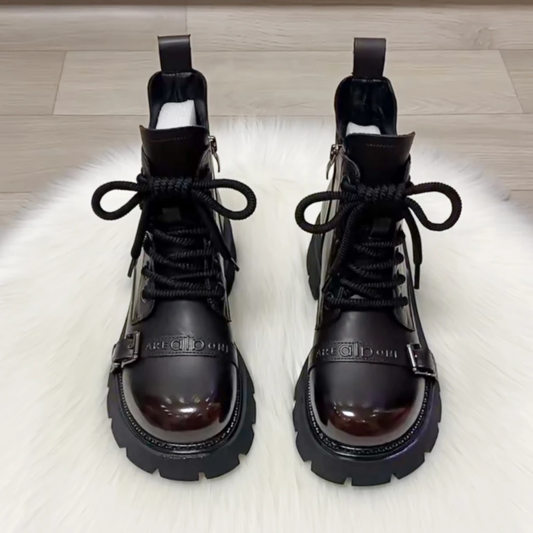 厚底潮酷炸街英伦工装靴女2025秋冬新款加绒显瘦软底不累脚马丁靴