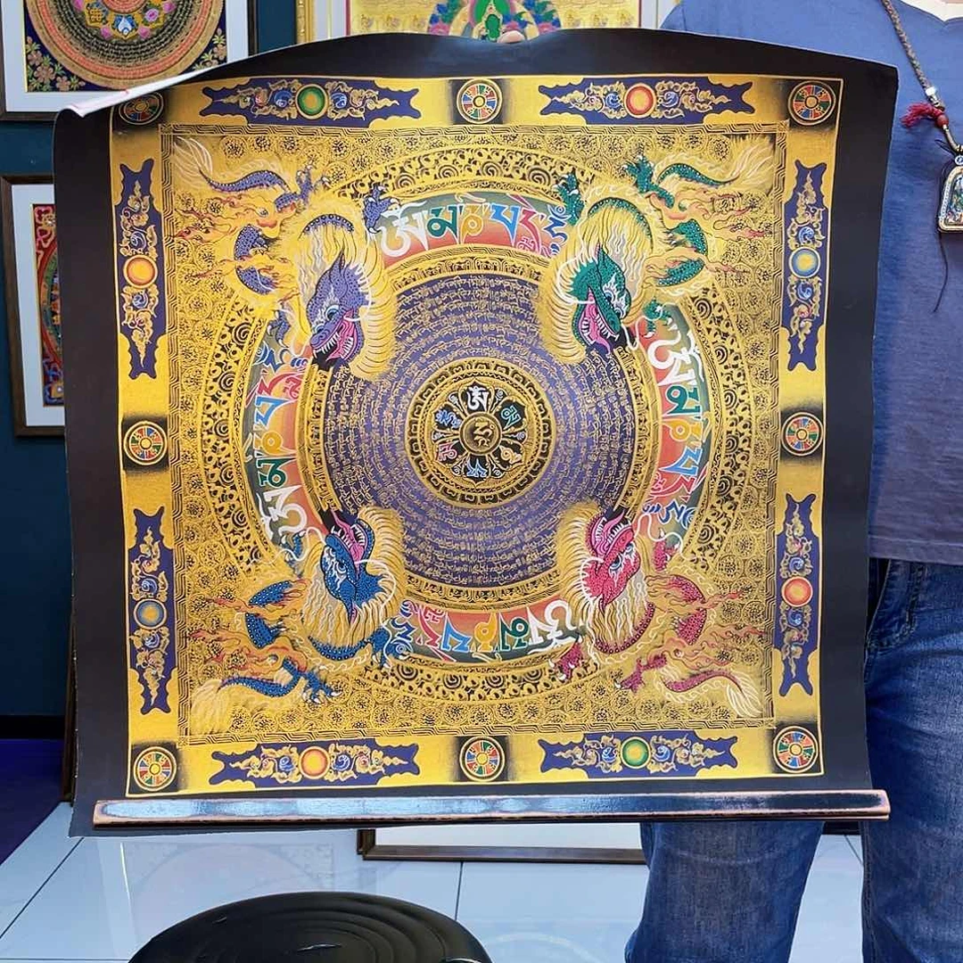 卷轴画手绘唐卡 55厘米龙六字坛城