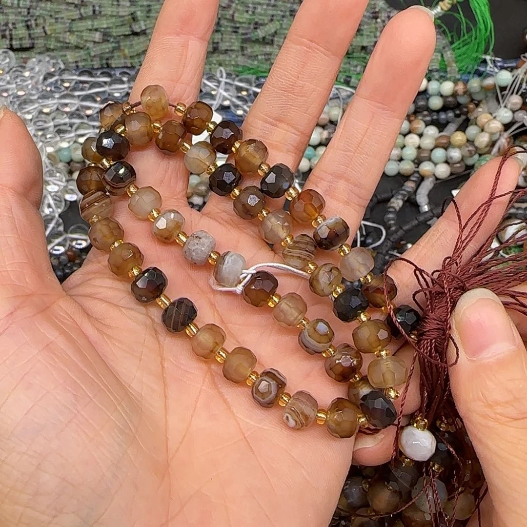 玛瑙/玉髓合金珠宝半成品糖玛瑙7mm车轮一条