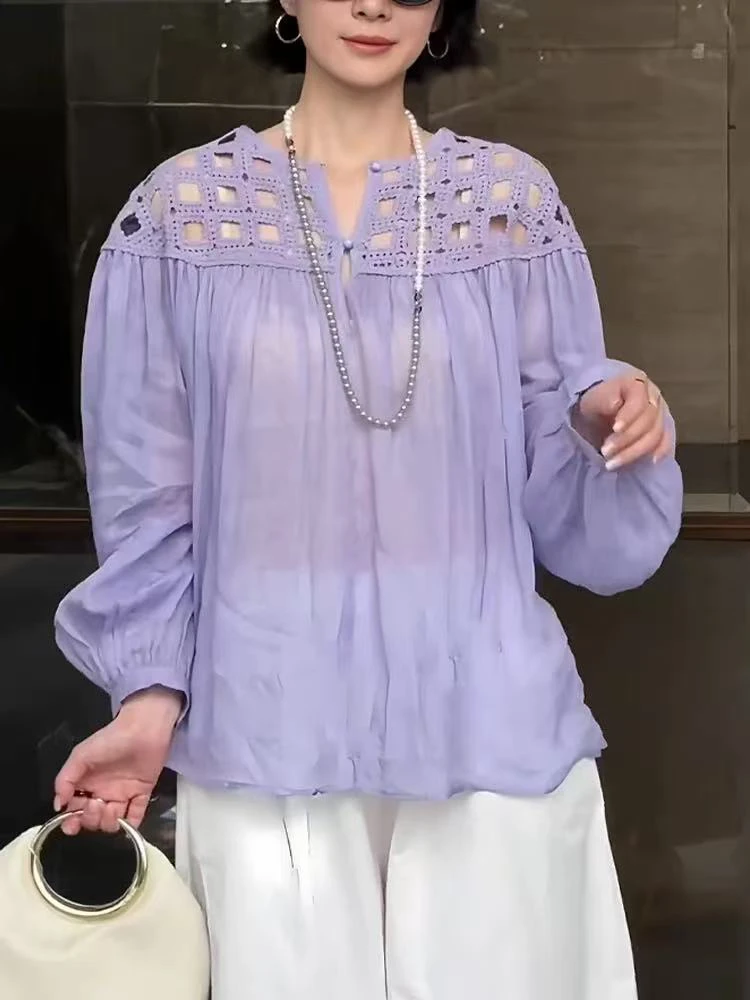 春上新设计师重工高端镂空钩花上衣小衫  1087