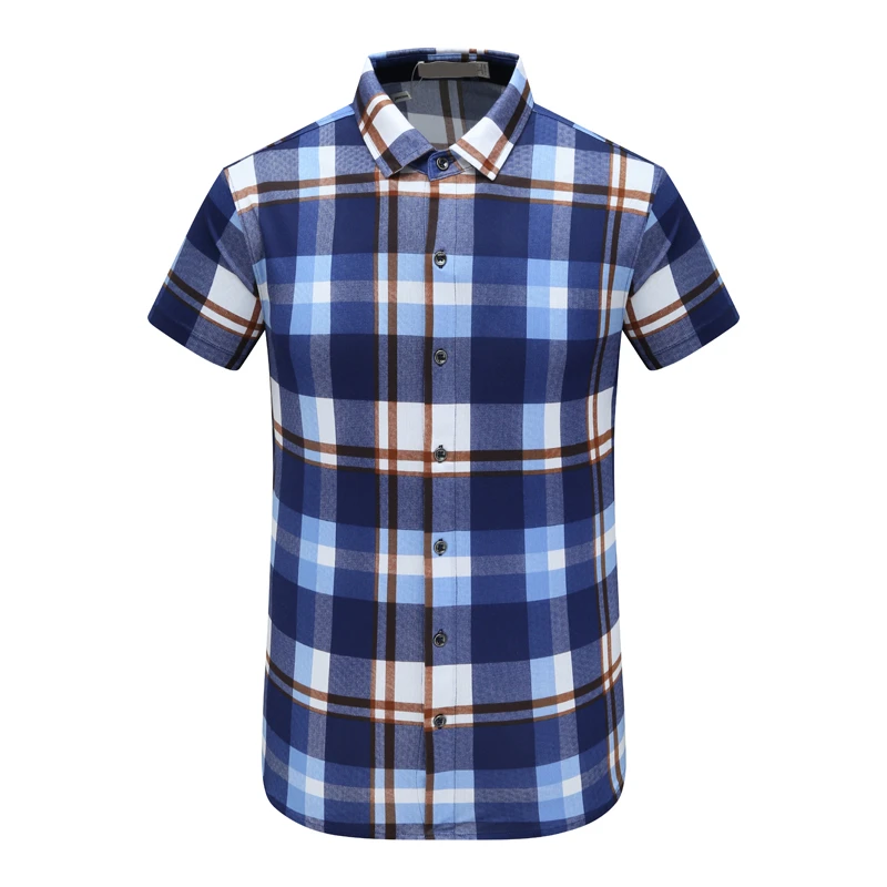 MY142美尔男式夏季短袖衬衫 棉休闲商务上衣 蓝格 时尚都市