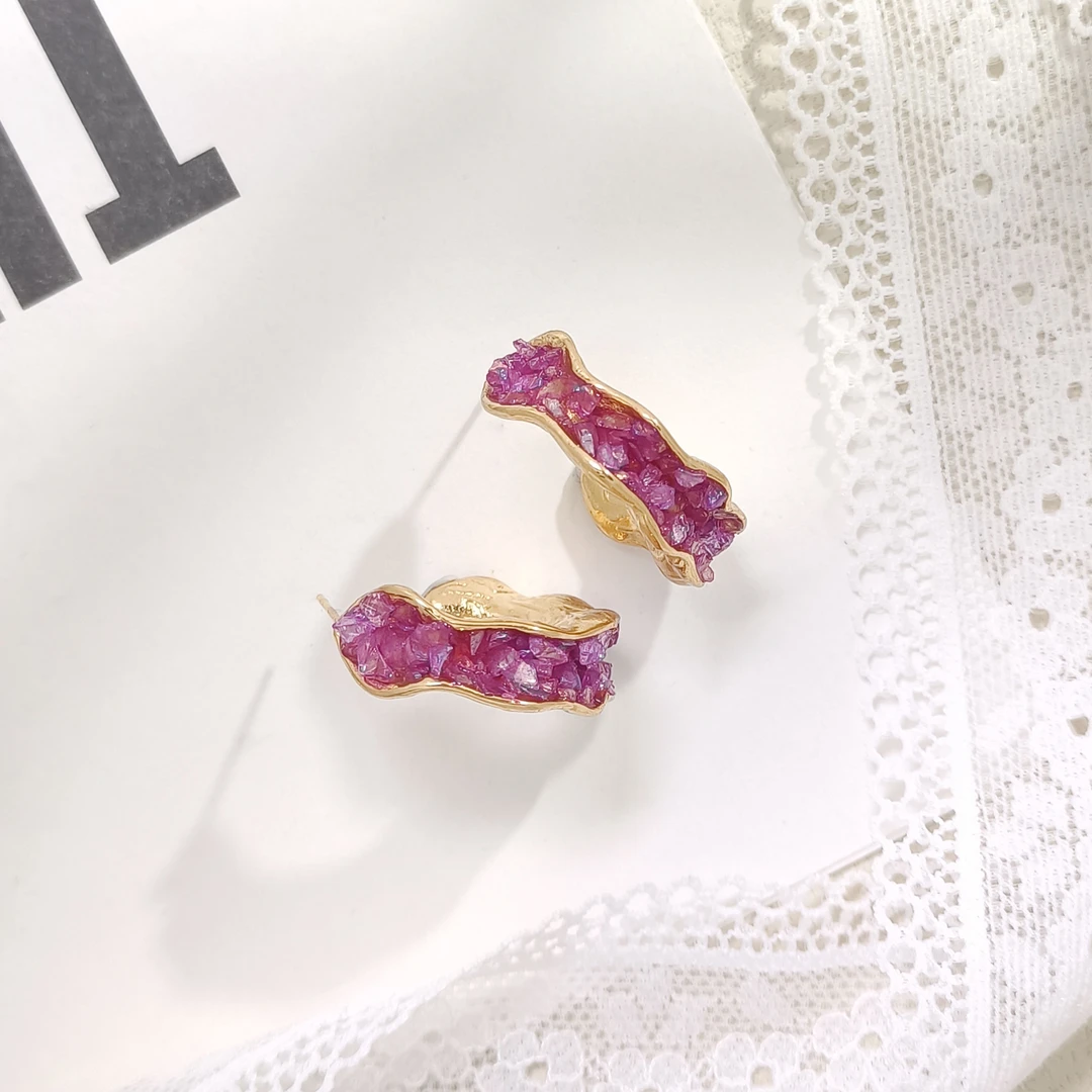 钛钢合成锆石耳饰 WML-002989【紫色幻韵】耳环欧美百搭简约气质