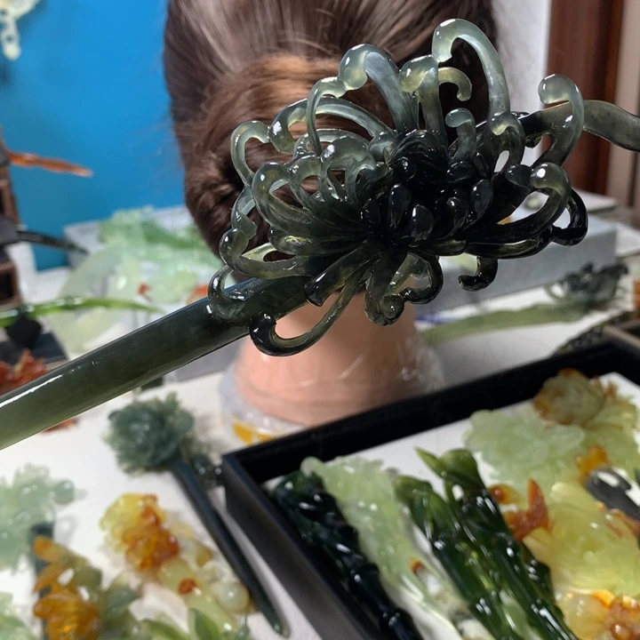 未镶嵌蛇纹石玉发簪妮*酱