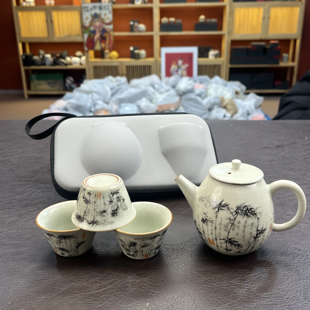 水墨竹子一壶三杯旅行茶具ay