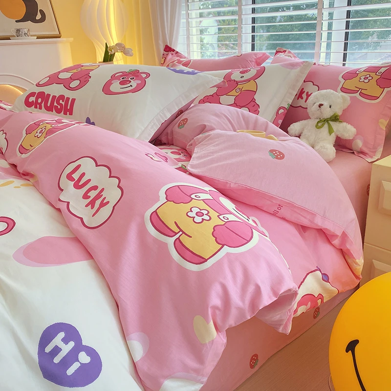 100%全棉床单被套儿童卡通纯棉喷气印花四件套男女孩学生宿舍床品