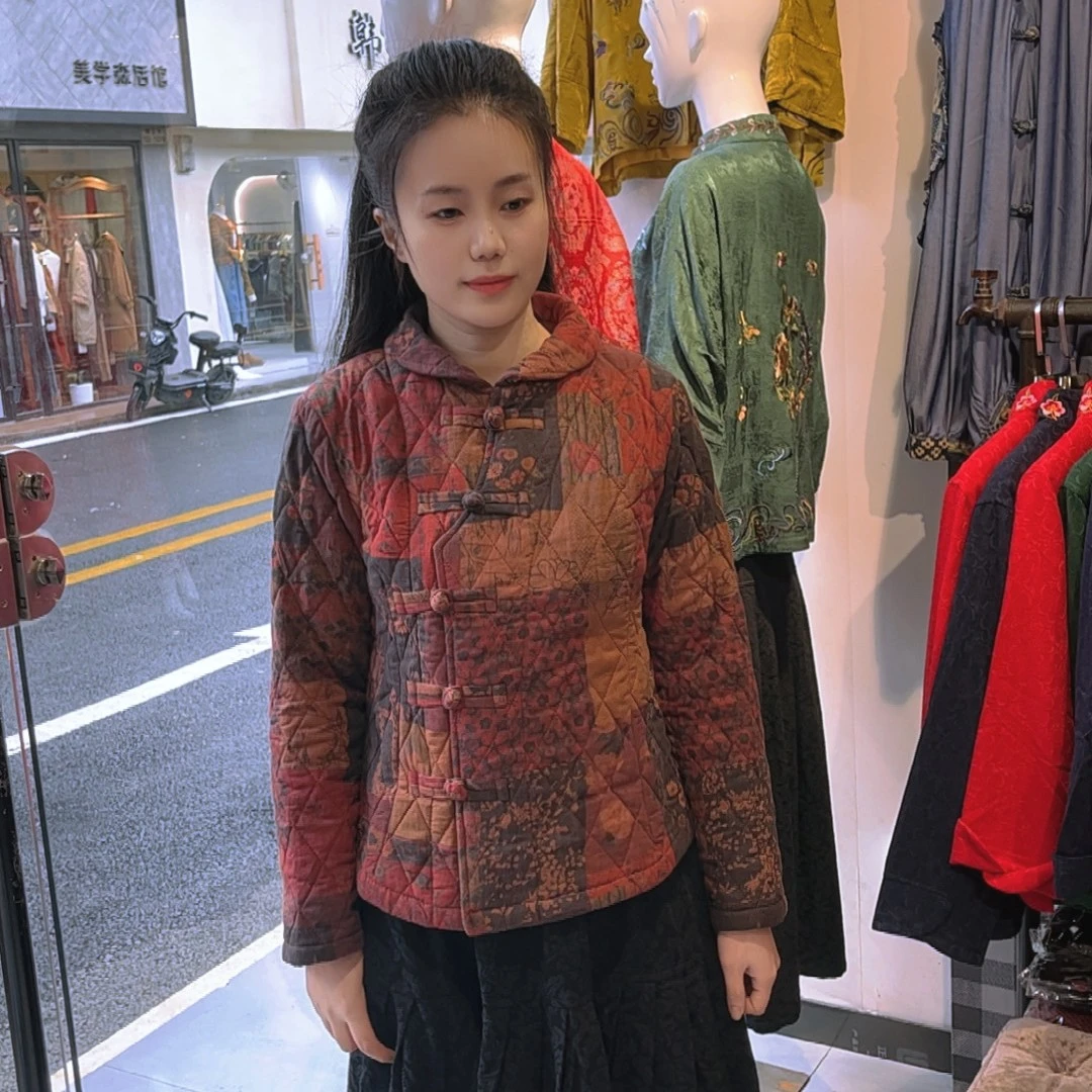 新国风立领盘扣长袖小斜襟减龄修身秋冬中式小棉衣