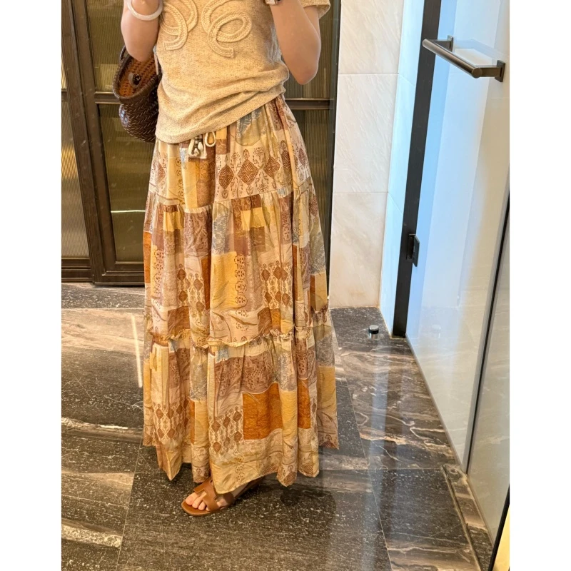 【拼接画半身裙】印花碎花拼接半身裙气质港风芭蕾风-CQ2025861