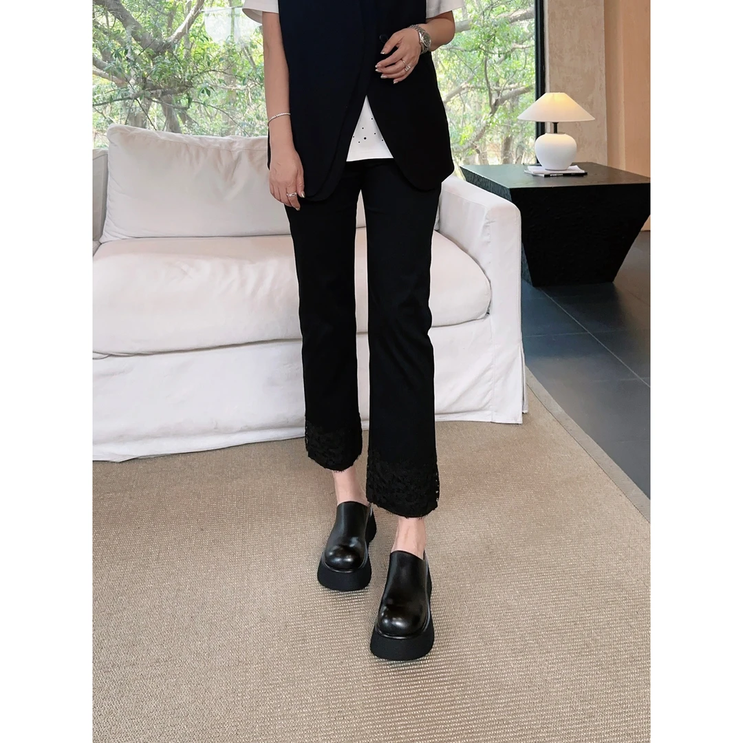 微胖女装【腿精裤】蕾丝裤脚烟管小黑裤通勤裤子女款九分裤691