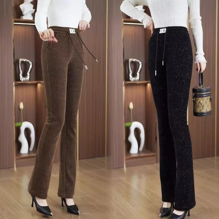 （BB3）2025秋冬季新款长毛绒高腰时尚显瘦休闲喇叭裤