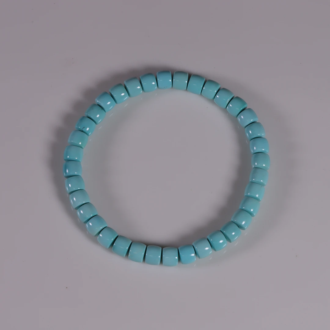 天然原矿绿松石高瓷蓝直切手串