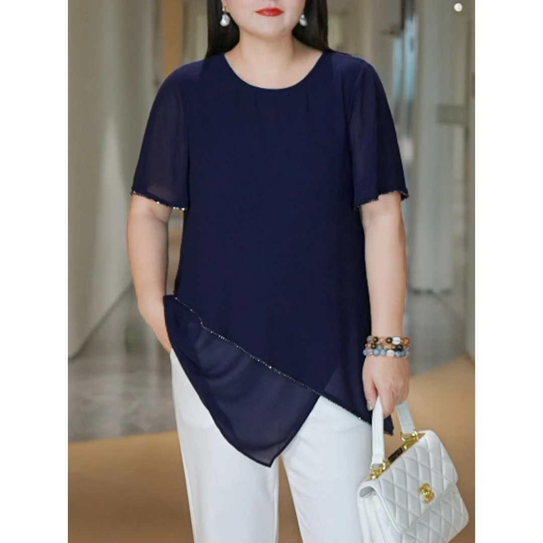 【书香雅韵】MsShe大码女装秋装气质钉珠珍珠雪纺小衫B2506047