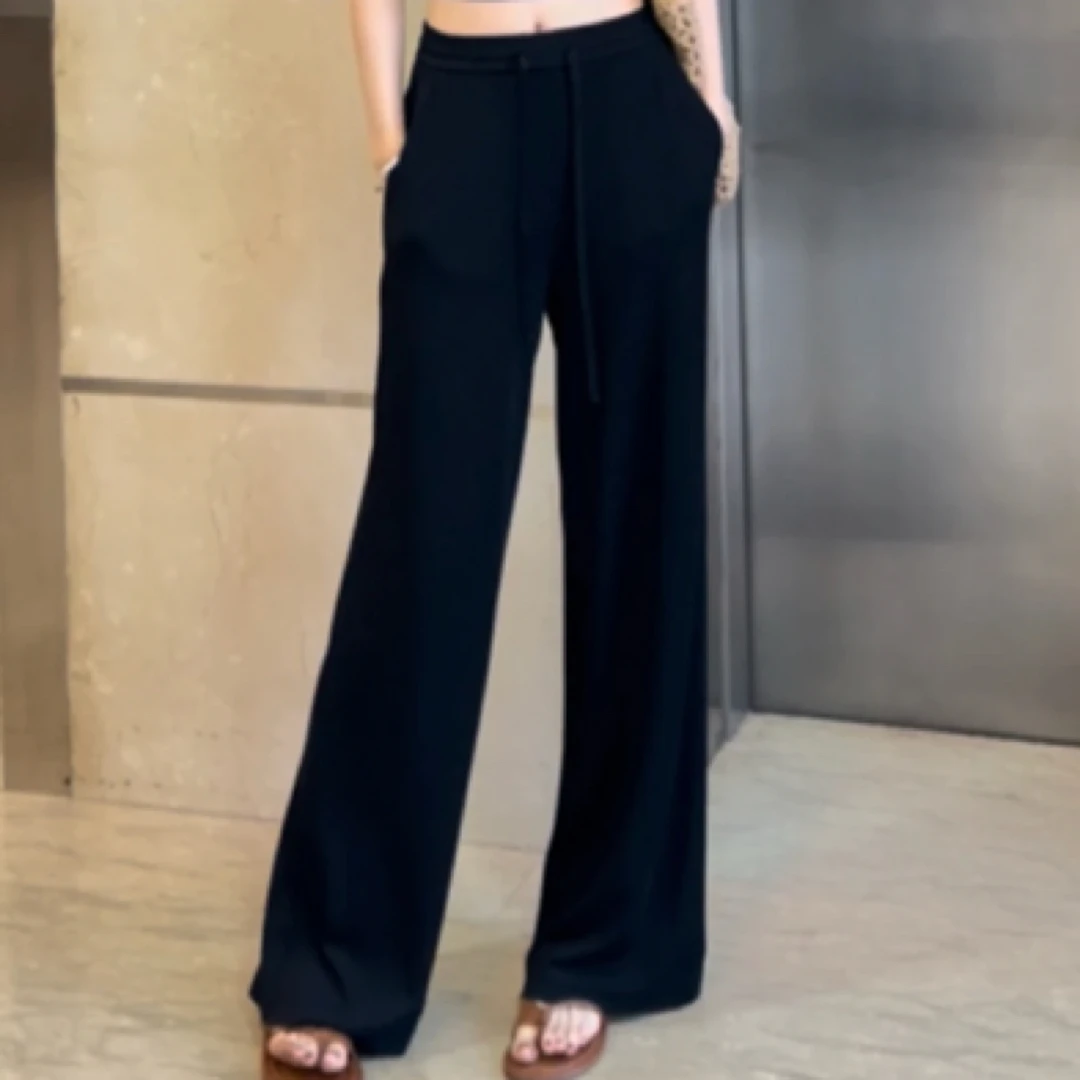 AMASS/阿玛施秋季新款暗黑美学风高腰丝绒暗格直筒阔腿裤 5100586