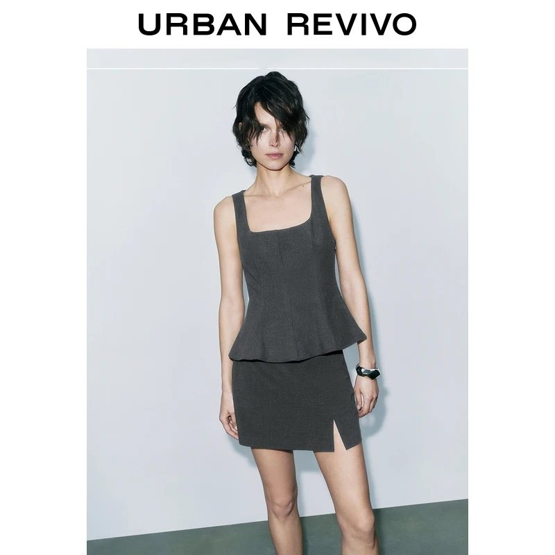 UR2025夏季新款女装格雷系气质简约无袖罩衫衬衫UWG250110