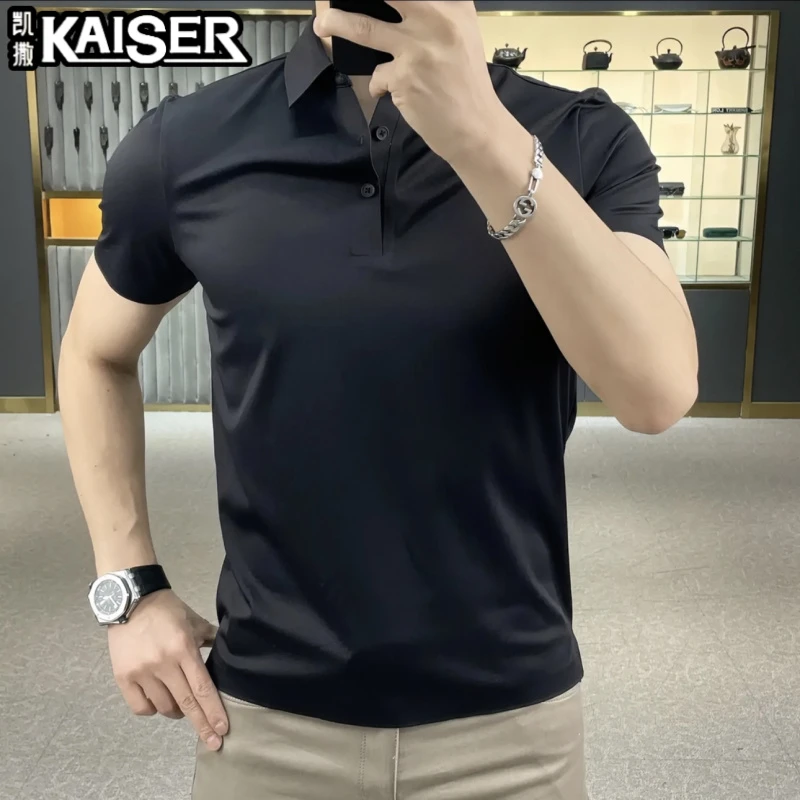 凯撒冰丝无痕弹力polo衫男款夏季新款修身商务休闲男士t恤短袖男