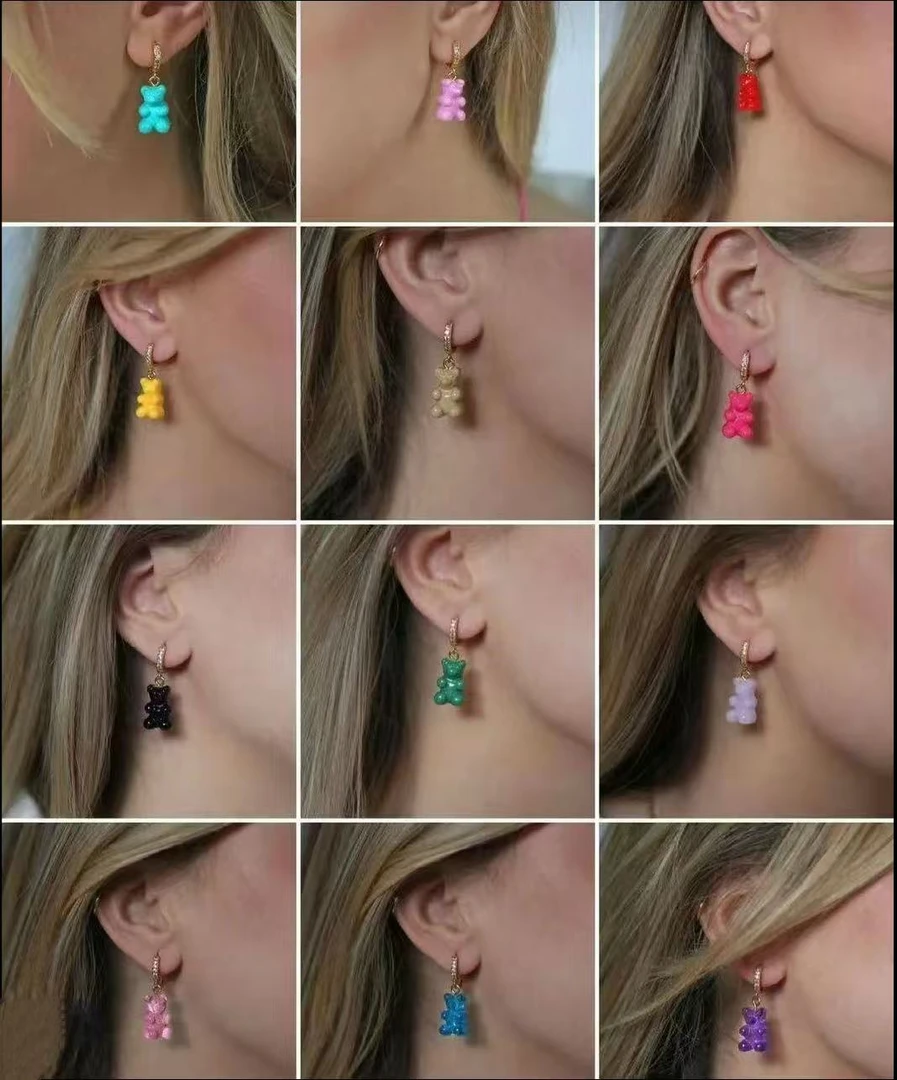 铜合金树脂耳饰 欧洲挪威[CH]明星同款怀旧小熊软糖吊坠