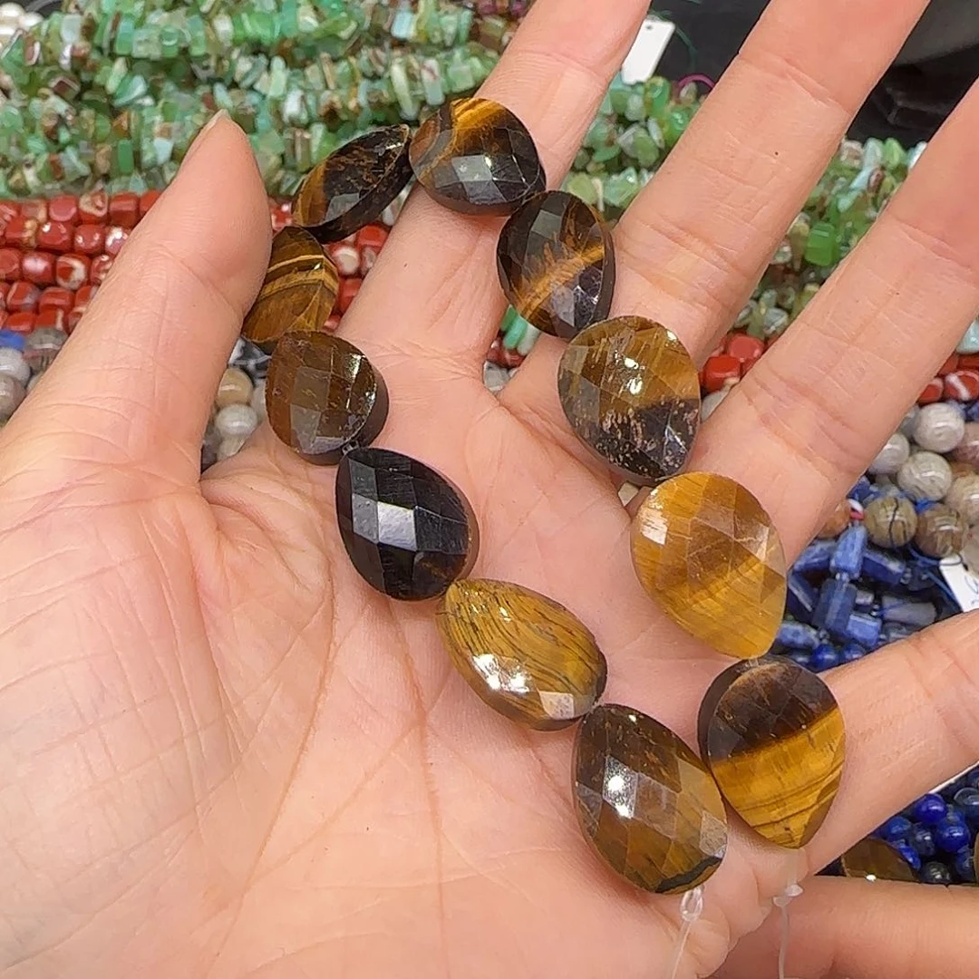 玛瑙/玉髓合金珠宝半成品虎眼13mm水滴半条