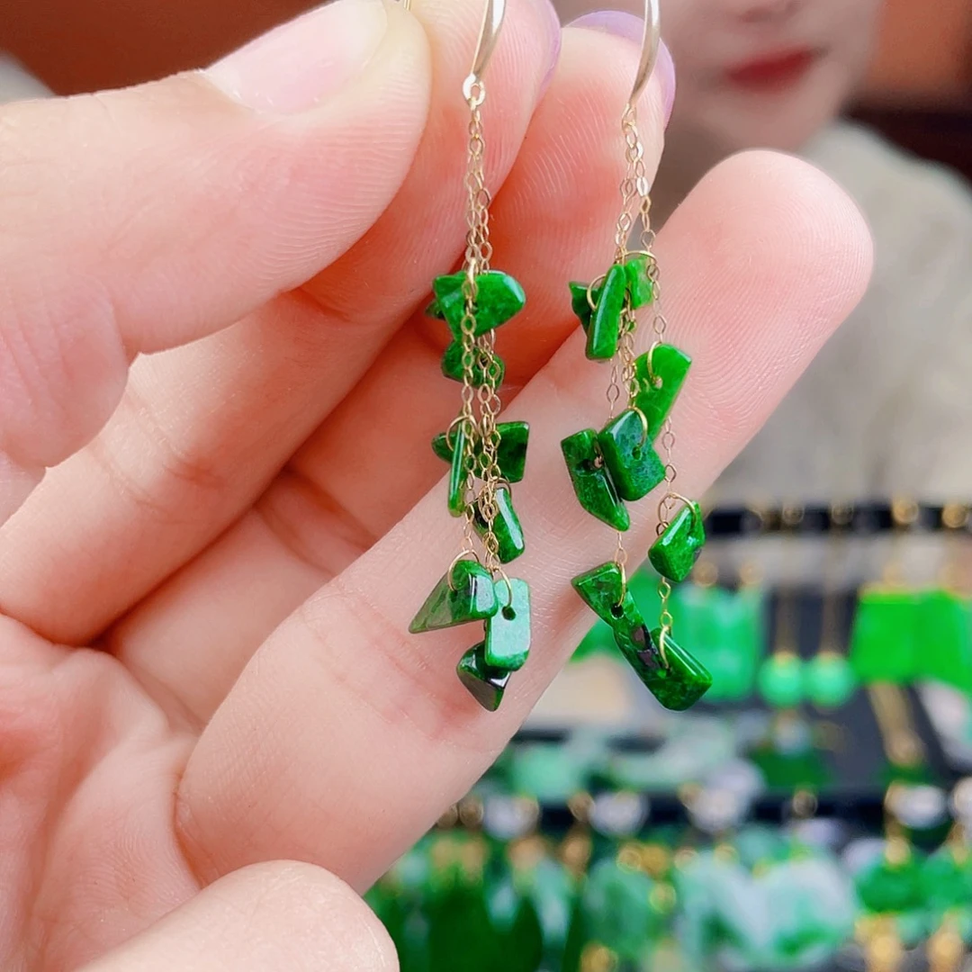 翡翠18K金镶嵌耳饰饰品