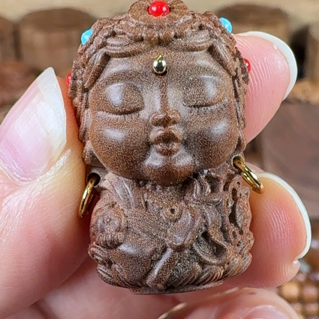 檀香木把件印度老山檀香横纹度母