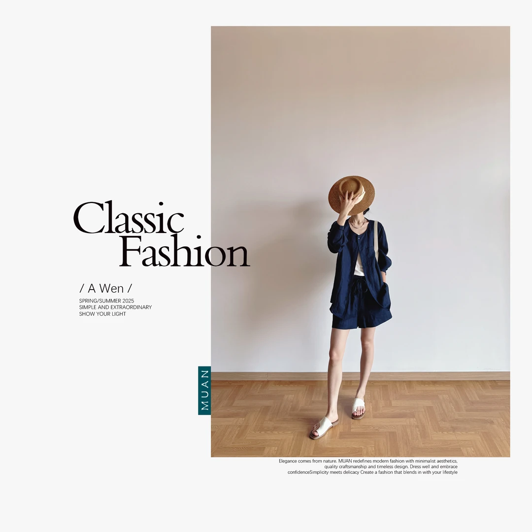 木岸MUAN:《午后亚麻套装》定制100亚麻简约衬衫短裤女DS-9246-套装