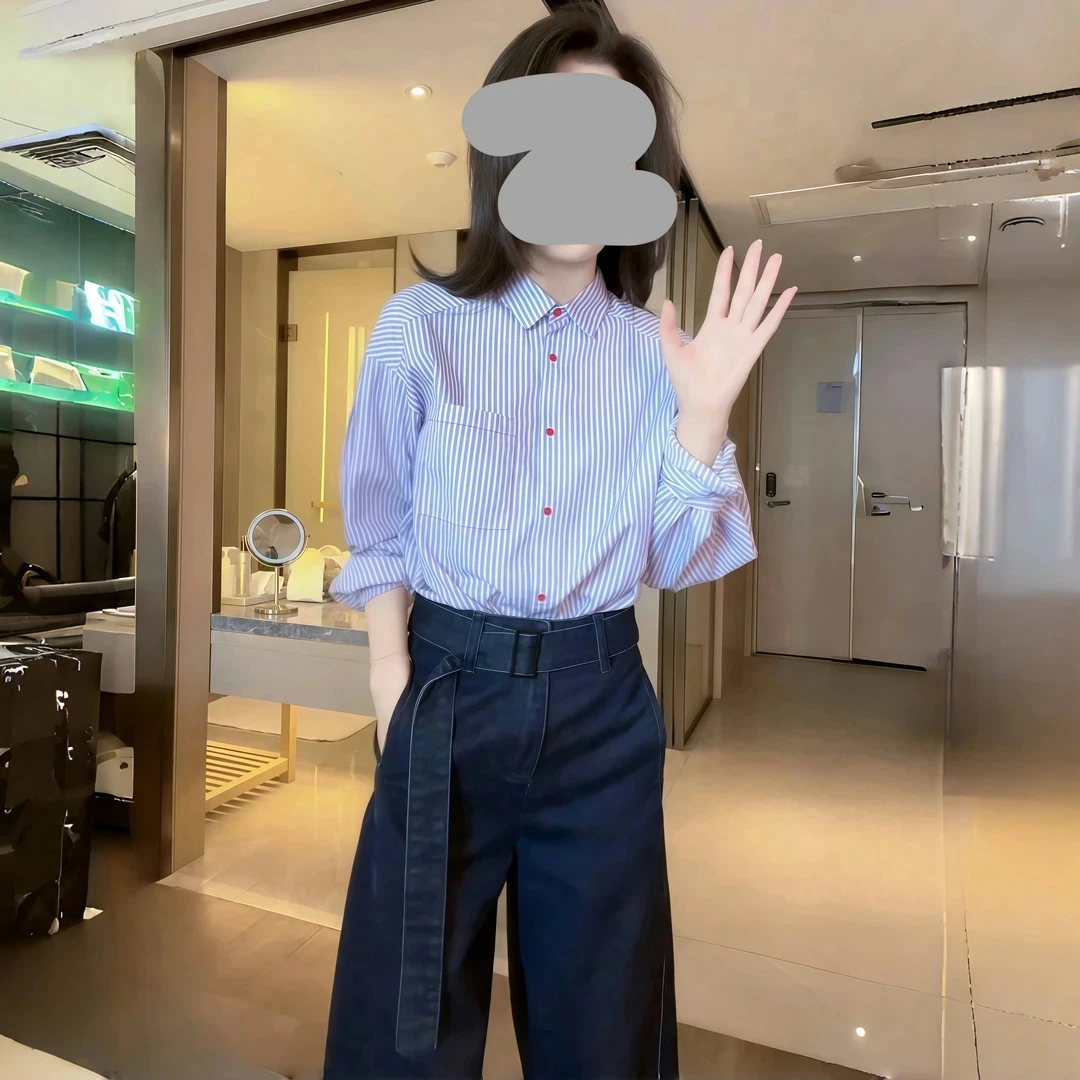 秋季套装女款爆款2025新款百搭条纹衬衫女遮肉显瘦洋气衬衣秋装