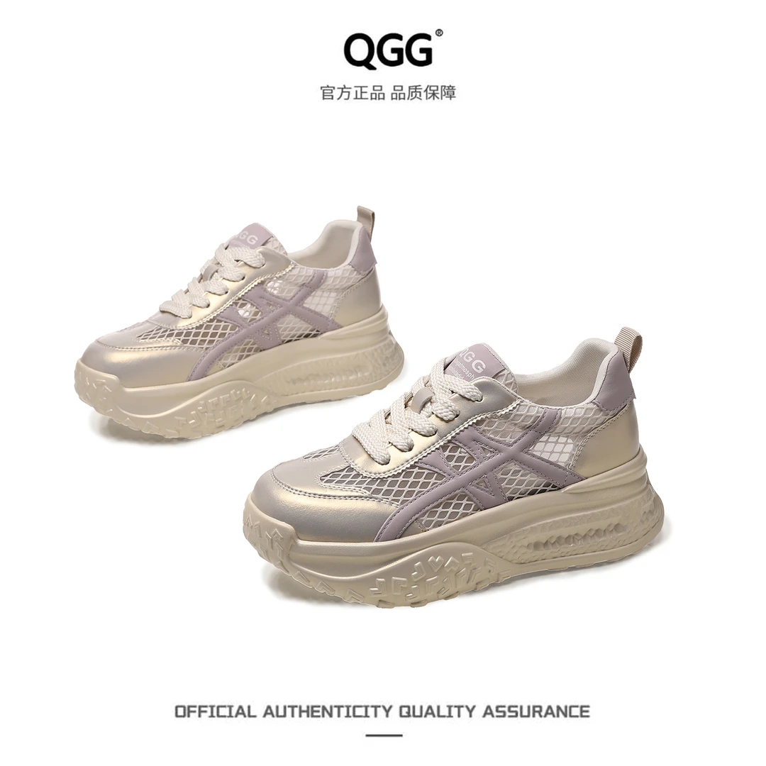 【QGG】增高5.5CM夏季女士新款阿甘鞋透气休闲厚底德训女鞋Q1776